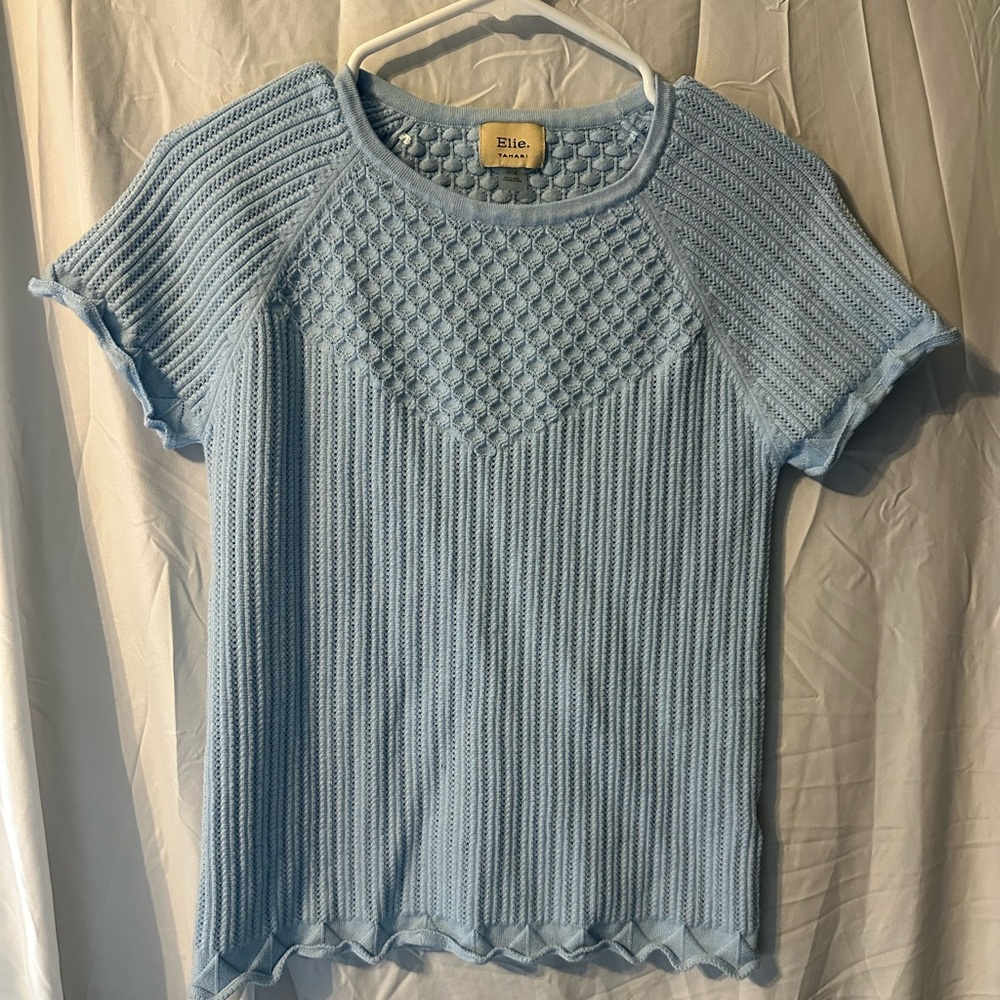 Ellie Tahari Light Blue Short Sleeve Knit Top
